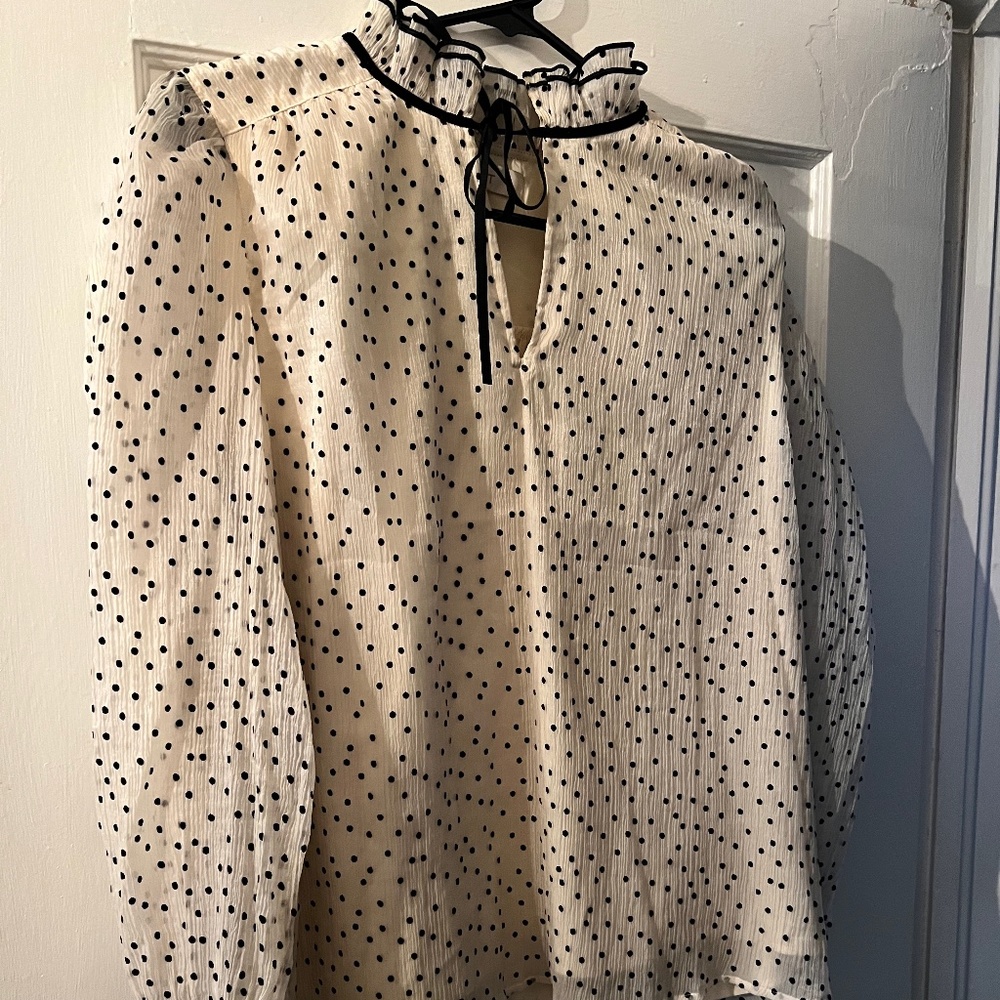Loft Long Sleeve Polka Dot Gauze Top